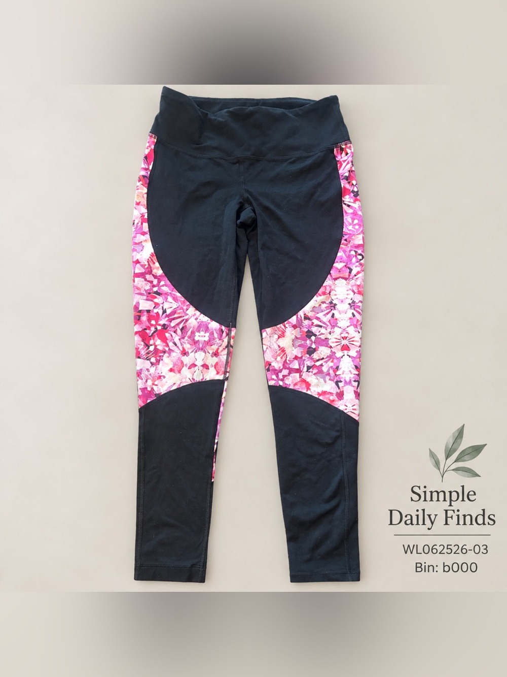 Champion Womens XS Black Pink Floral Athletic Leggings High Rise